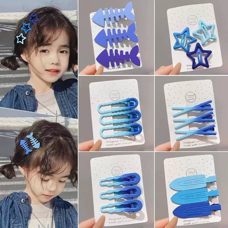 3 ชิ้นสีฟ้า Y2k ดาวห้าแฉกผม Pins สําหรับผู้หญิงแฟชั่นเกาหลี Dopamine การ์ดการ์ตูน Hairwear