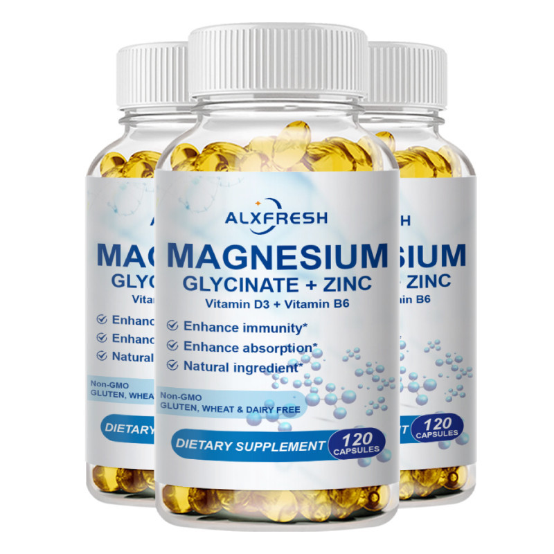 Magnesium Glycinate 500MG อาหารเสริมแมกนีเซียมพร้อมวิตามิน D3, สังกะสีสําหรับฟังก์ชั่นประสาท, การกู้คืนกล้ามเนื้อ, อารมณ์สุขภาพหัวใจ, ปรับปรุงคุณภาพการนอนหลับ