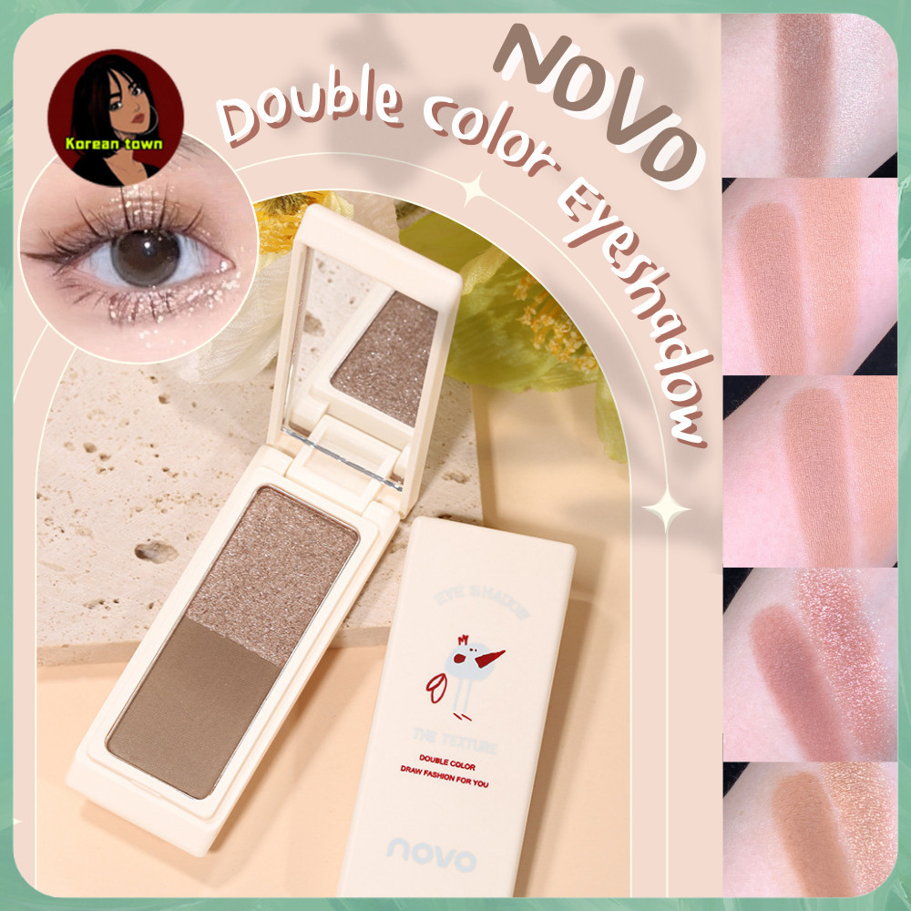 พาเลท อายแชโดว์ novo เนื้อแมตต์ แมท ประกายมุก กลิตเตอร์ 2 ช่อง สี กันน้ำ Eyeshadow (5677)