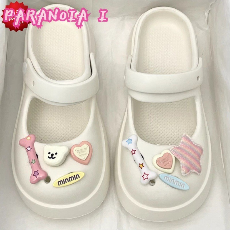 Paranolia I Mary Jane Crocs พื้นรองเท้าหนาใหม่สวมใส่รองเท้าแตะกันลื่นและกันกลิ่นนอกบ้าน