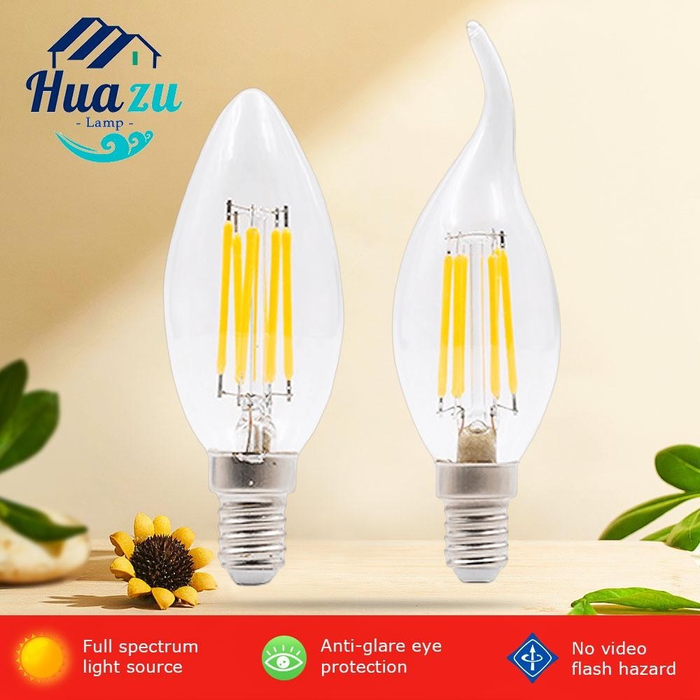 Huazu หรี่แสงได้ E14 4W 6W 220V Edison COB Filament Retro ไฟ LED เทียน/เปลวไฟหลอดไฟโคมไฟโคมระย้า Super Bright Cool/Warm White