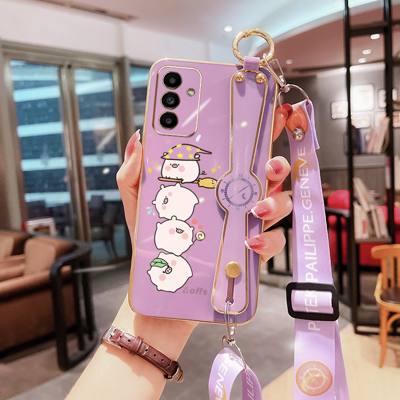 SAMSUNG สี่หมูเคสโทรศัพท์samsung Galaxy A55 A35 A25 A54 A34 A16 5G A15 A14 A13 4G 5G A24 A04S 4Gปลอกสายรัดข้อมือBracket Anti Dropป้องกันกรณีสายยาวเชือก