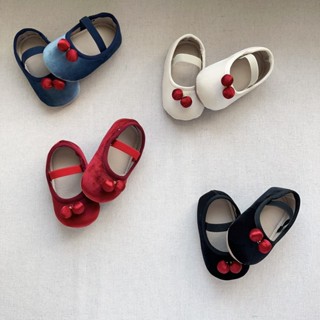 เด็กสาวน่ารักเชอร์รี่สักหลาดเจ้าหญิงรองเท้าเด็กวงยืดหยุ่นสีท…