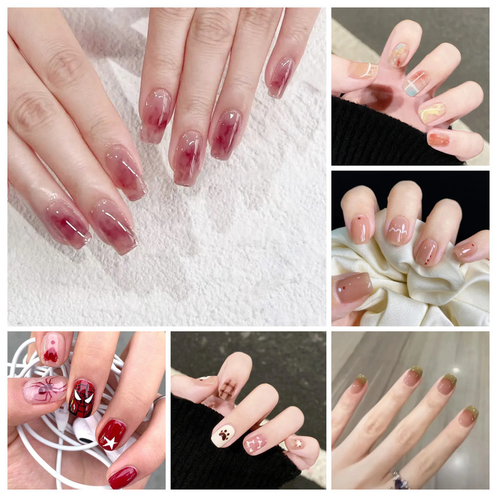 เล็บแฟชั่น เล็บปลอม ชนิดอะคริลิค สไตล์ฝรั่งเศส สีขาว ชมพู 24 ชิ้น