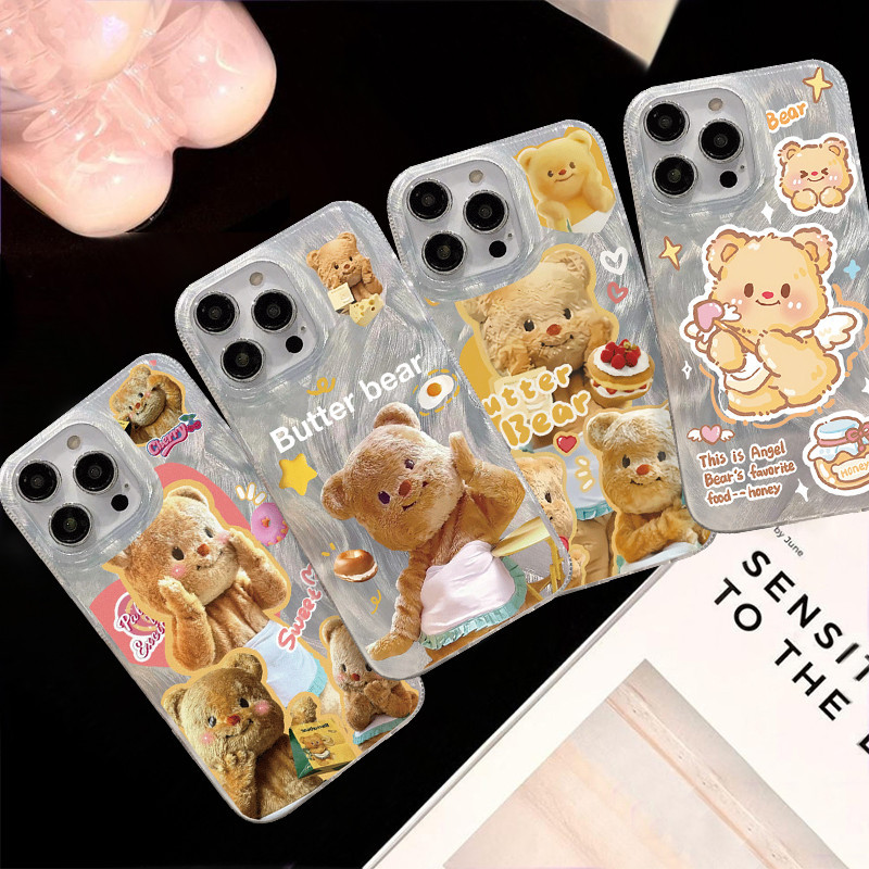 เทรนด์หวานๆน่ารักๆของคู่หมีเนย ขนนไหมหรูหรา เคส Iphone 11 15 Pro Max 13 12 14 Pro Max XS XR X Max 15 7 8 14 Plus SE 2022