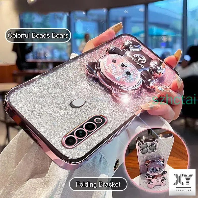 เคสโทรศัพท์ Oppo A31 / A16 / A54 / A5S / A7 / A12 / F9 / A83 / A3S / A12E / A15 / A15S วงเล็บหมุน 360 °เคสโทรศัพท์บรรเทาความเครียดที่มีสีสันลูกปัดหมีขาตั้งพับ เปลือกอ่อน เคส Oppo A31 / A16 / A54 / A5S / A7 / A12 / F9 / A83 / A3S / A12E / A15 / A15S