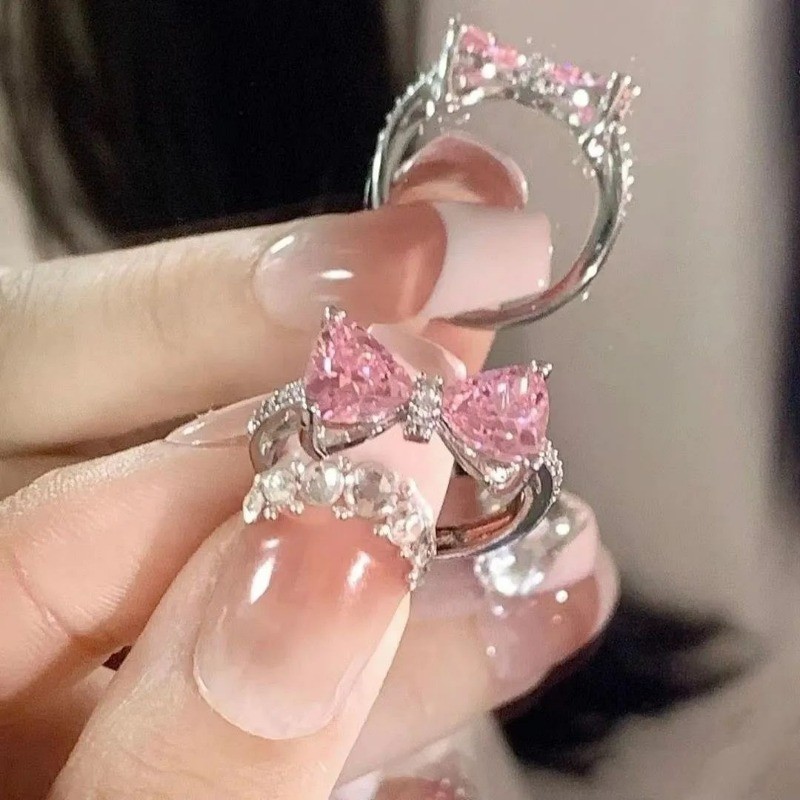 1ชิ้นสวยสีชมพูกุทัณฑ์ผู้หญิงสาวแหวนนิ้วเครื่องประดับอุปกรณ์เสริม