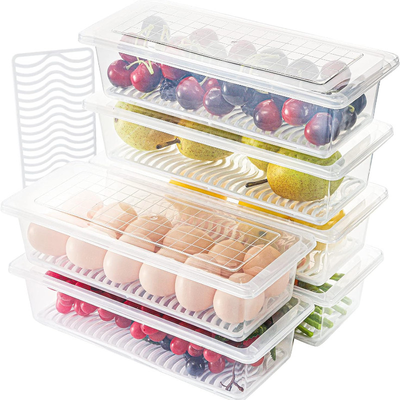 Ins กล่องเก็บของใส-ตู้แช่แข็งอาหาร Crisper พร้อมฝาปิด-เดสก์ท็อปจิปาถะกันฝุ่นคอนเทนเนอร์-ตู้เย็นซีลสดเก็บ-ห้องครัวบนโต๊ะอาหาร Drainer