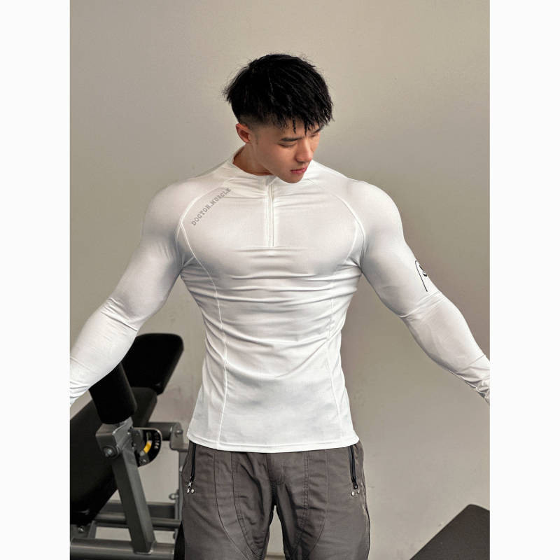 Sports Workout Clothes Sports Student Cycling Clothing Men's Running Long Sleeve Tights Stretch Quick-Drying Breathable Training Top acCA