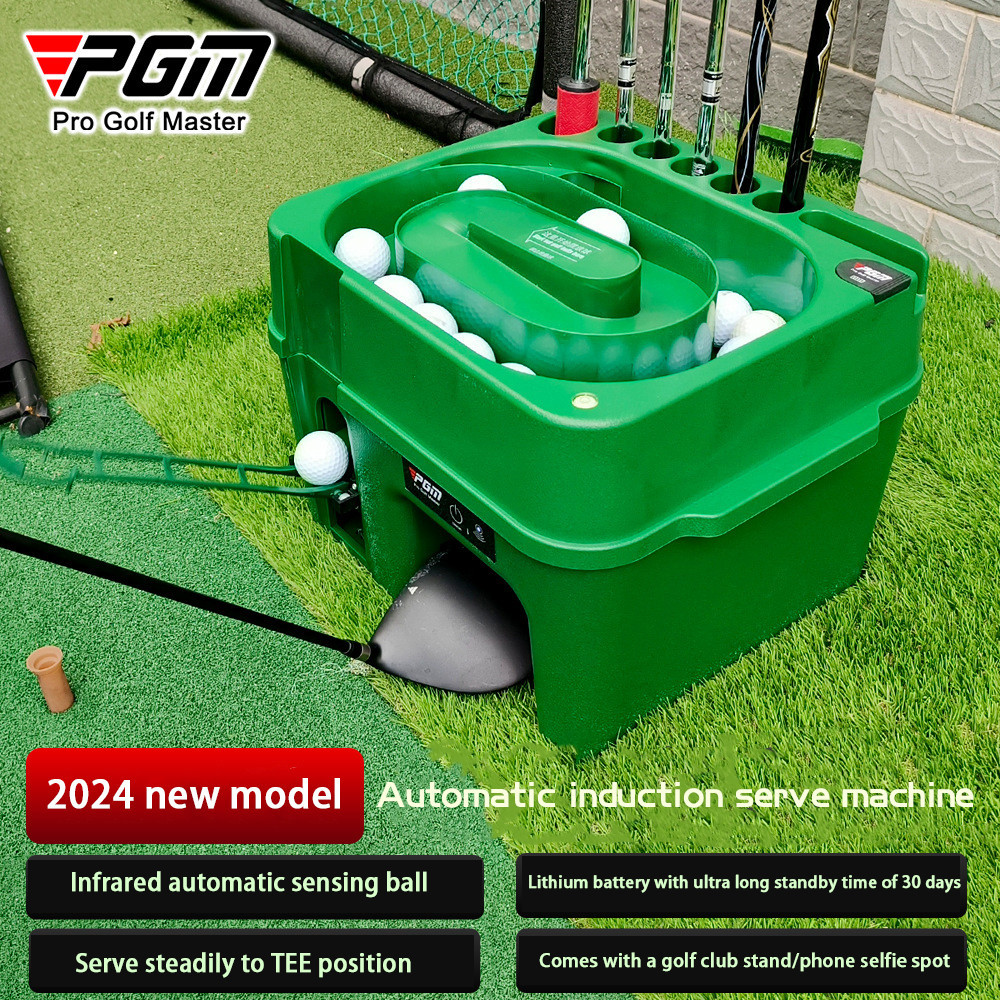 Pgm Golf Ball Dispenser Auto Tee Up Machine W/Cue ผู้ถือสีเขียวอัตโนมัติ Golf Ball Pitching ไฟฟ้า In