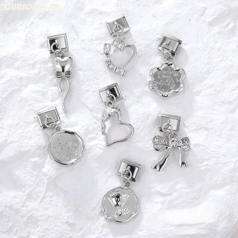 2024 ใหม่แฟชั่นจี้ Sliver Heart Bow Charm อิตาลี Links Fit 9 มม.สร้อยข้อมือเครื่องประดับสแตนเลส DIY ทํา