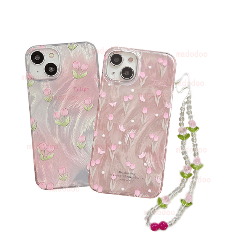 เคสซัมซุง for Samsung Galaxy S25 S24 Plus S23 S22 Ultra S21 S20 FE A51 A71 A32 M32 A21S A31 5G A50 A50S A30S A20 A30 A05S A05 A11 M11 A03S A03 A04 A04E 4G Tiny Pink Tulips Polka Dots Pretty Floral Bracelet Chain Flower Lanyard Phone Case YS 29 - รูปที่ 7