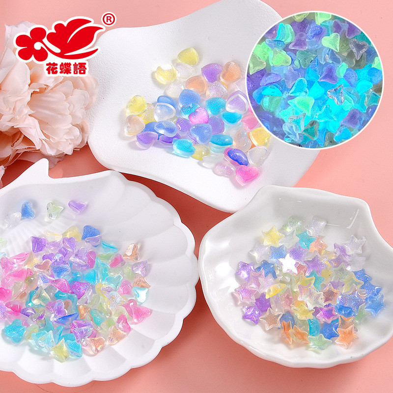 ใหม่เรืองแสงกลิตเตอร์ลายดาวอุปกรณ์เรซินกระเป๋าวัสดุ DIY แฮนด์เมดเคสมือถือสติกเกอร์ติดตู้เย็นเชือกรัดผมเครื่องประดับผม