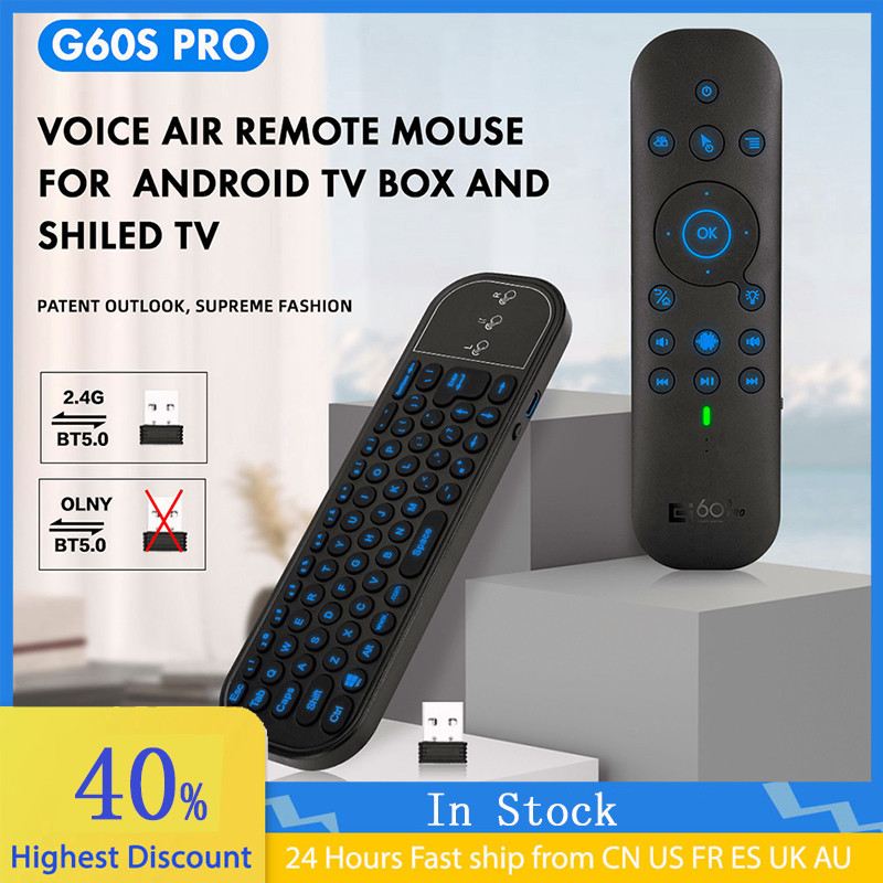 G60S Pro BT 5.0 Backlight รีโมทคอนโทรล 2.4G Gyroscope Air Mouse รีโมทคอนโทรลไร้สาย Mini คีย์บอร์ดสํา