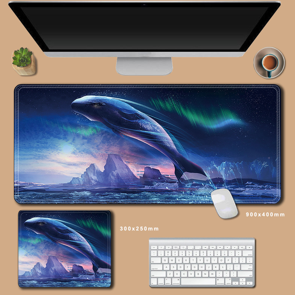 ปลาวาฬขนาดใหญ่ Night Sky Fantasy Dreamland แผ่นรองเมาส์สีดํา XXL เกม Mousepad น่ารักการ์ตูนปลาวาฬแผ่นแป้นพิมพ์โน้ตบุ๊คคอมพิวเตอร์ Deskpad Anti Slip คอมพิวเตอร์ Office Desktop ป้องกัน M