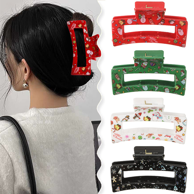 คริสต์มาสใหม่น่ารัก Elk Snowman พิมพ์ตลก Hairpin ผู้หญิง Holiday Party Hairpin อะคริลิคคว้าอุปกรณ์เสริมผม