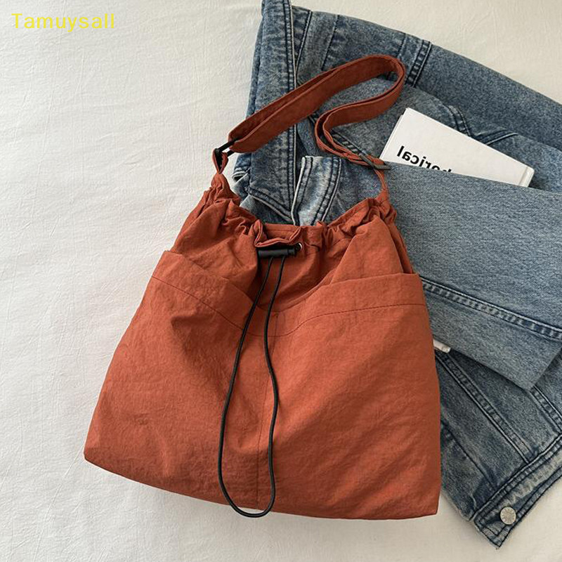 [TAMU] ใหม่แฟชั่นสีทึบไหล่เดี่ยวความจุขนาดใหญ่ Commuter Leisure Tote Bag YSA