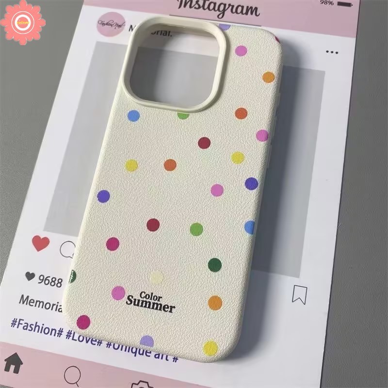 หรูหราผิวรู้สึกหนังกรณีสําหรับ IPhone 13 15 16 11 14 12 Pro Max 16 14 15 Plus XR X XS Max แฟชั่น Doodle สร้างสรรค์น่ารักสี Wave Point Soft Case