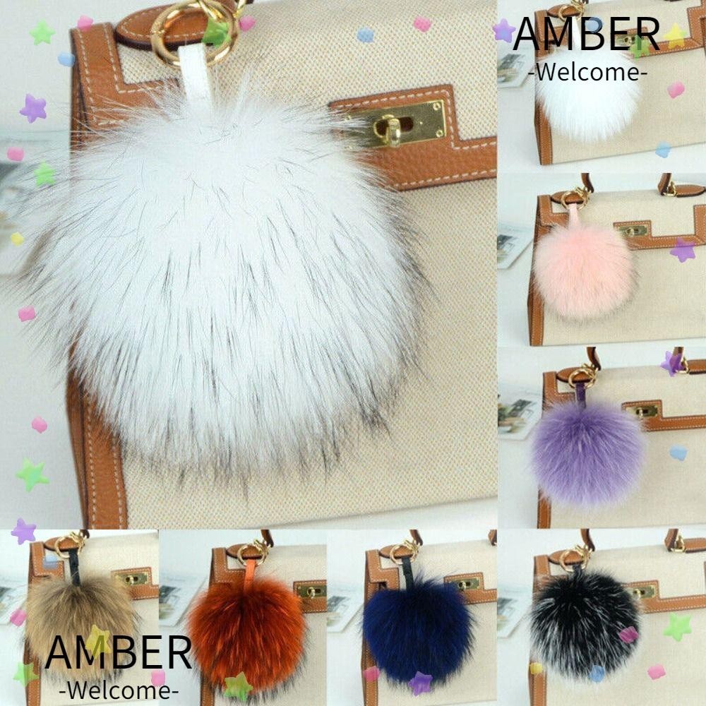 Amber พวงกุญแจปอมปอม ประดับขนเฟอร์ 15 ซม. คุณภาพสูง อุปกรณ์เสริม สําหรับห้อยเสื้อผ้า หมวก กระเป๋า