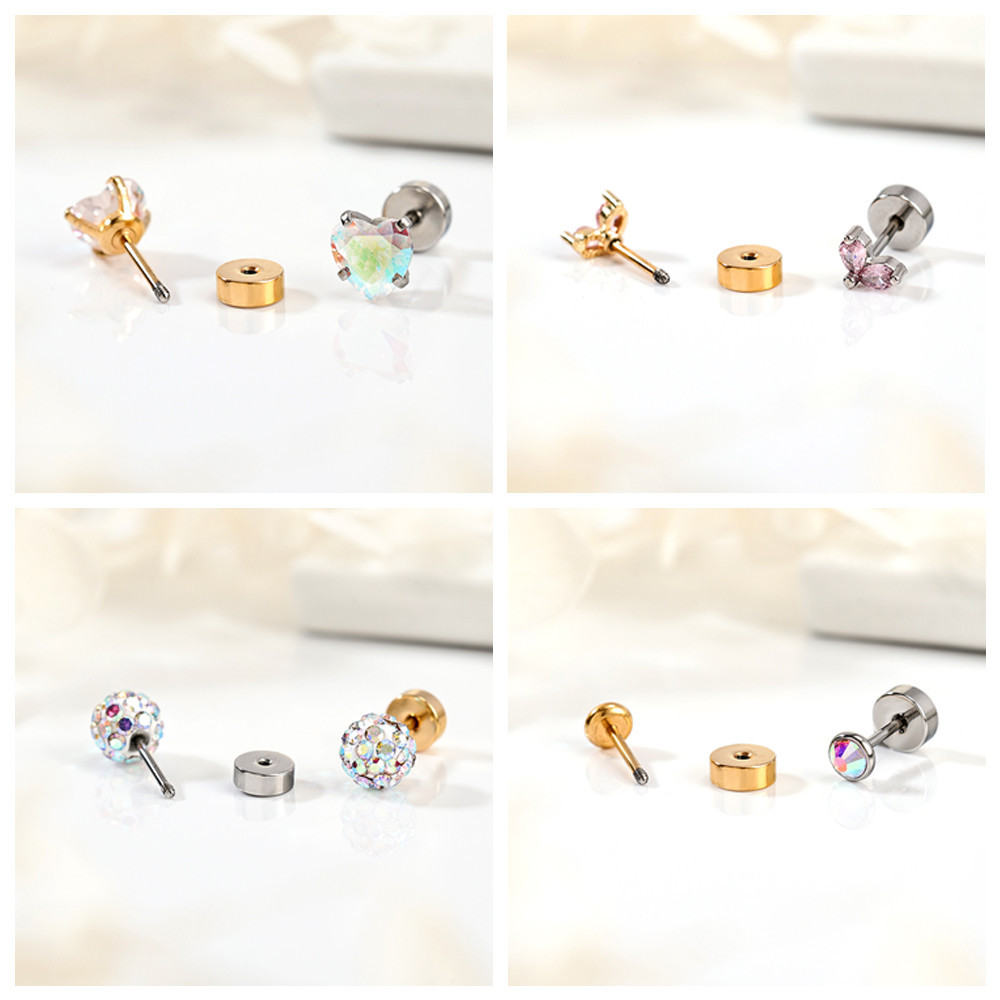 1 Pc Stianless Steel Ear Stud 20G เจาะหูหัวใจคริสตัลสตั๊ดต่างหูด้ายภายในต่างหู - รูปที่ 2