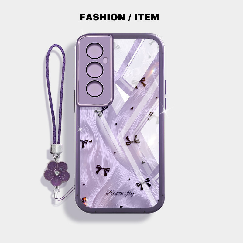 แฟชั่น Dreamy Feeling เคสโทรศัพท์กันกระแทกสําหรับ Oppo A3 Pro 5G ปลอกฝาครอบป้องกันโปร่งใสพร้อมเชือกแขวนดอกไม้