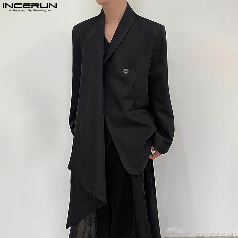 Incerun ผู้ชายเกาหลีลําลองเปิดลงปก Deconstructing เสื้อแขนยาวสีทึบ