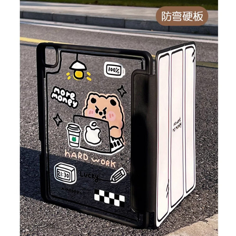 เคสอะคริลิคป้องกันสําหรับ iPad Air6/5/4/3/2/1 2021 Pro11 Gen5/6/7 กรณี Pro11 Gen8/9 9.7 Pro2017 Gen10 Mini4/5/6 Work Bear