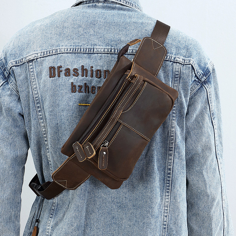 Sunwish No.M409 Luxury Real Leather Crazy Horse Cow Leather Men Chest Bag กระเป๋าคาดเอว