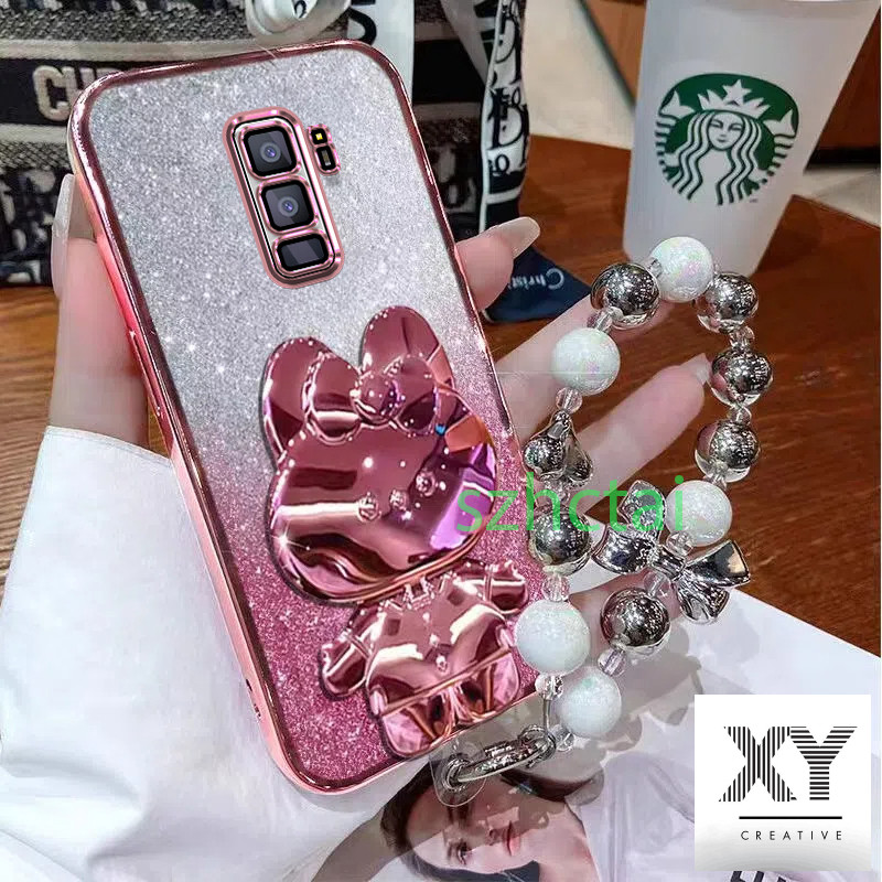 เคสโทรศัพท์ Samsung S9 Plus S9 S8 PLUS S8 กระต่ายน่ารักวงเล็บกระจกหรูหรานุ่มกันกระแทกฝาหลังพร้อมสร้อยข้อมือเชือกแขวน เคส Samsung S9 Plus S9 S8 PLUS S8