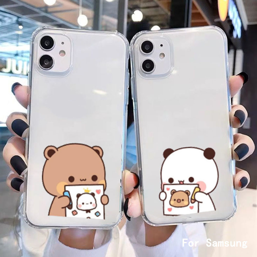 สําหรับsamsung S26 S25 S24 S23 S22 S21 S20 Ultra Fe Plus Case Cute คู่กรณีหมีการ์ตูนClear Caseน่ารัก