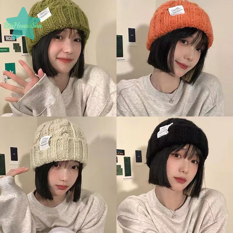 [BigHouseSea] ใหม่ผู้หญิงฤดูหนาวหมวกหมวกสําหรับผู้หญิงถักหมวกแฟชั่นขนสัตว์อบอุ่นคู่หมวก Bonnet ผู้หญิงฤดูหนาว Twist หญิง Bonnet ใหม่