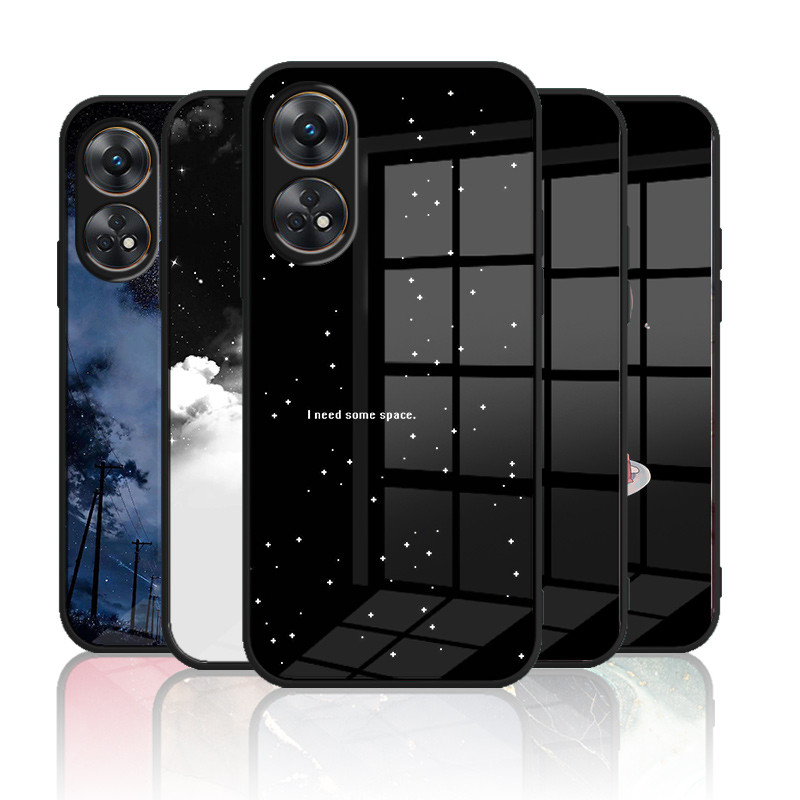 เคสกระจก OPPO reno 8t 4G / reno 8t 5g เคสกระจกนิรภัยฮาร์ดฝาหลังขอบซิลิคอนอ่อน