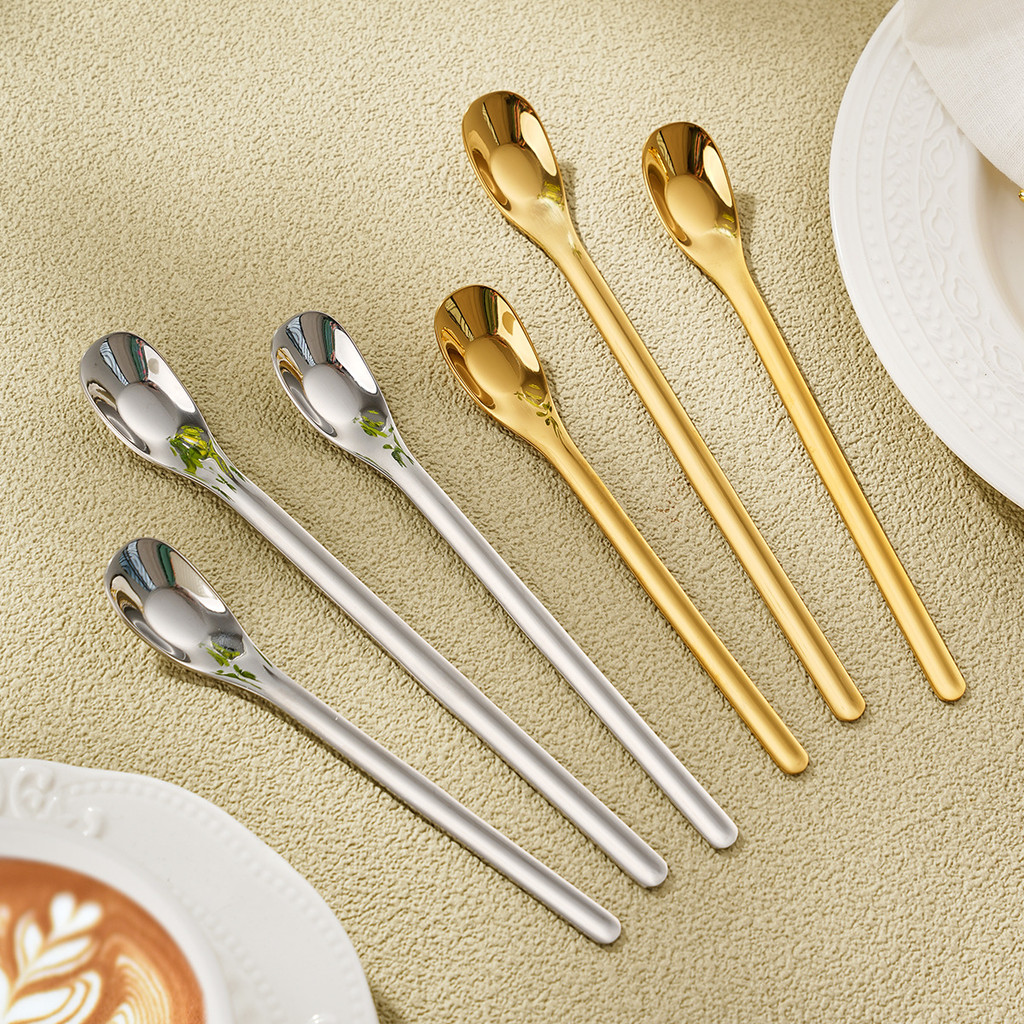 Oukeai ช้อนแท่ง 304 สแตนเลสกวนช้อนกาแฟช้อนขนมช้อนด้ามยาวช้อนน้ําแข็ง