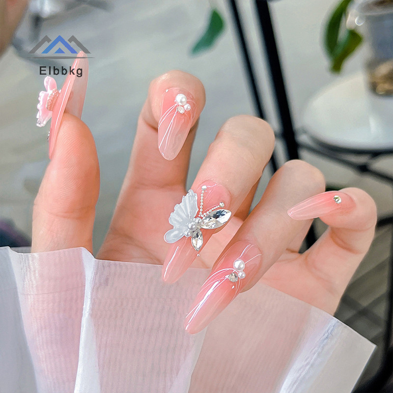 Eibbkg 2 ชิ้นคริสตัลผีเสื้อรูปเล็บ Ch Pearl Rhinestones ผีเสื้อตกแต่งเล็บ 3D DIY หัตถกรรมสําหรับร้านทําเล็บของขวัญลดราคา