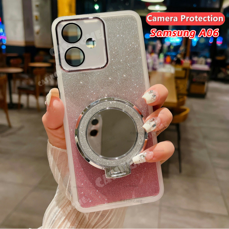 Samsung A06 A06s 2024 กระจกแม่เหล็กวงเล็บ Glitter สําหรับ Samsung Galaxy A06 A06s SamsungA06 06A s 4
