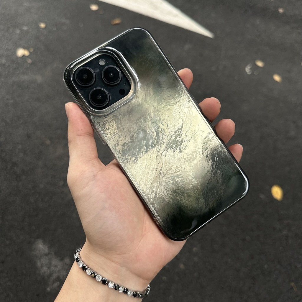 เคสโทรศัพท์ Tinfoil Glacier ที่ไล่ระดับสีขั้นสูงสําหรับ iPhone15 14 13 12 Pro Max กันกระแทกกล้องป้องกันการตกฮาร์ดปกหลัง