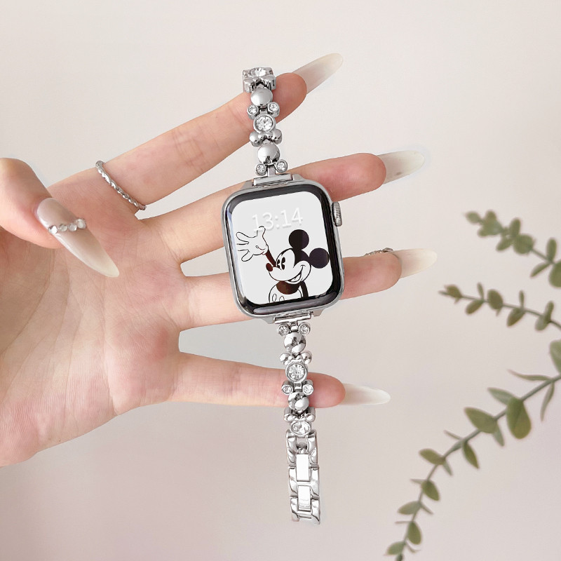เพชรมิกกี้สายโลหะสําหรับ Xiaomi Redmi Watch 4 4 Lite สมาร์ทวอท์ช Redmi Watch 3 Active ผู้หญิงสร้อยข้อมือสแตนเลส