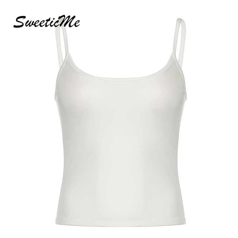 SweeticMe แฟชั่นใหม่ของผู้หญิงพื้นฐานสีทึบ Causal All Match Simple Strap Tank Tops Camisole