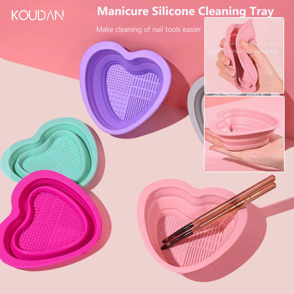 เครื่องมือทําเล็บ แปรงเพ้นท์เล็บซิลิโคน ถาดล้าง อุปกรณ์แต่งหน้า ทําความสะอาด Love Heart KOUDAN