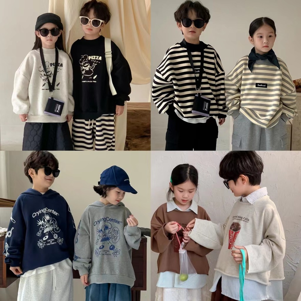 เด็กเสื้อผ้าเด็กสไตล์ฤดูหนาวชายหญิงเวอร์ชั่นเกาหลีรอบคอจดหมายเสื้อกันหนาวเด็กเล็กกลางสบายๆหลวมหนาเสื้อสเวตเตอ