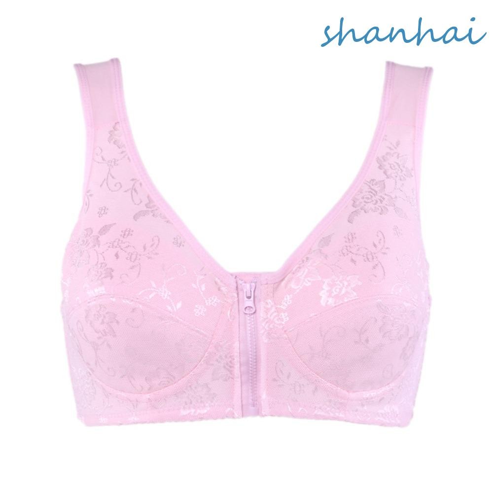 Shanhai วัยกลางคนผู้สูงอายุ Brassiere, ผ้าฝ้ายขนาดใหญ่แม่ไร้สาย Bra, นุ่มด้านหน้าซิปรวบรวมหน้าอกชุดชั้นใน Push Up Bras หญิง