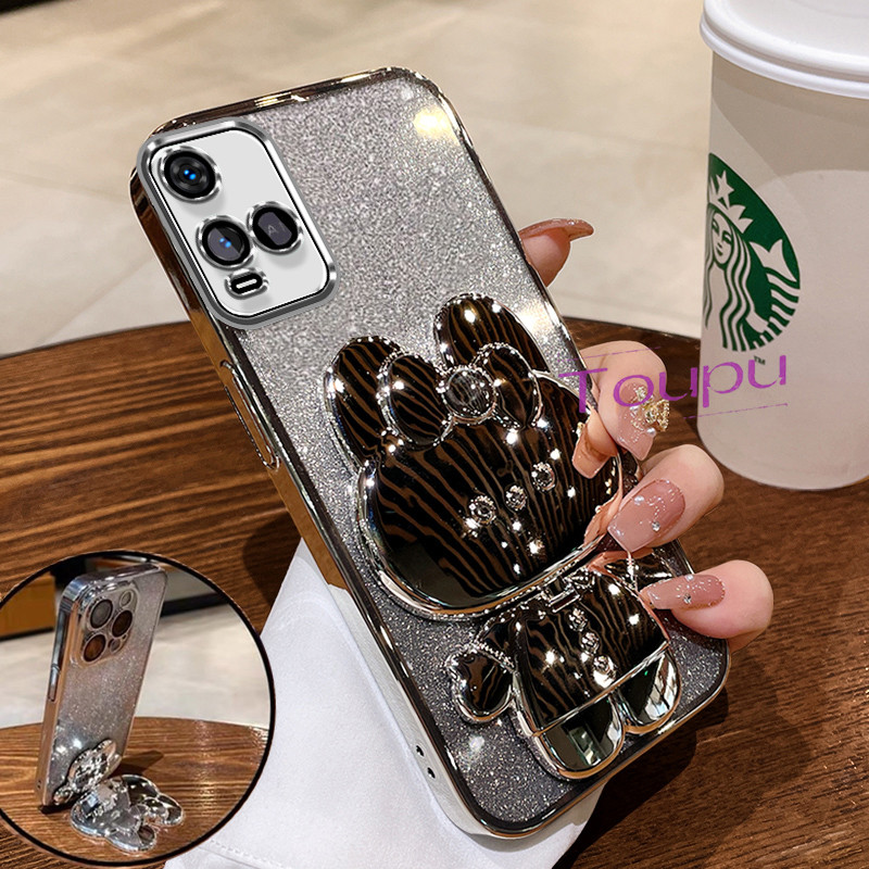 ปลอก vivo Y21 Y21S Y33S 4G Y21A Y21T กรณีไฟฟ้าน่ารักกระต่ายวงเล็บโปร่งใส Glitter เคสโทรศัพท์