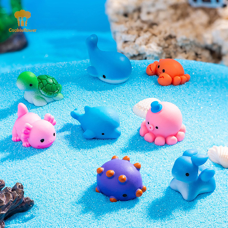 Ckfr Mini Marine Life ตุ๊กตาการ์ตูน Dolphin ปู Cuttlefish Octopus Micro ภูมิทัศน์ตุ๊กตาตกแต่งรถตกแต่งภายในเดสก์ท็อปเครื่องประดับใหม่