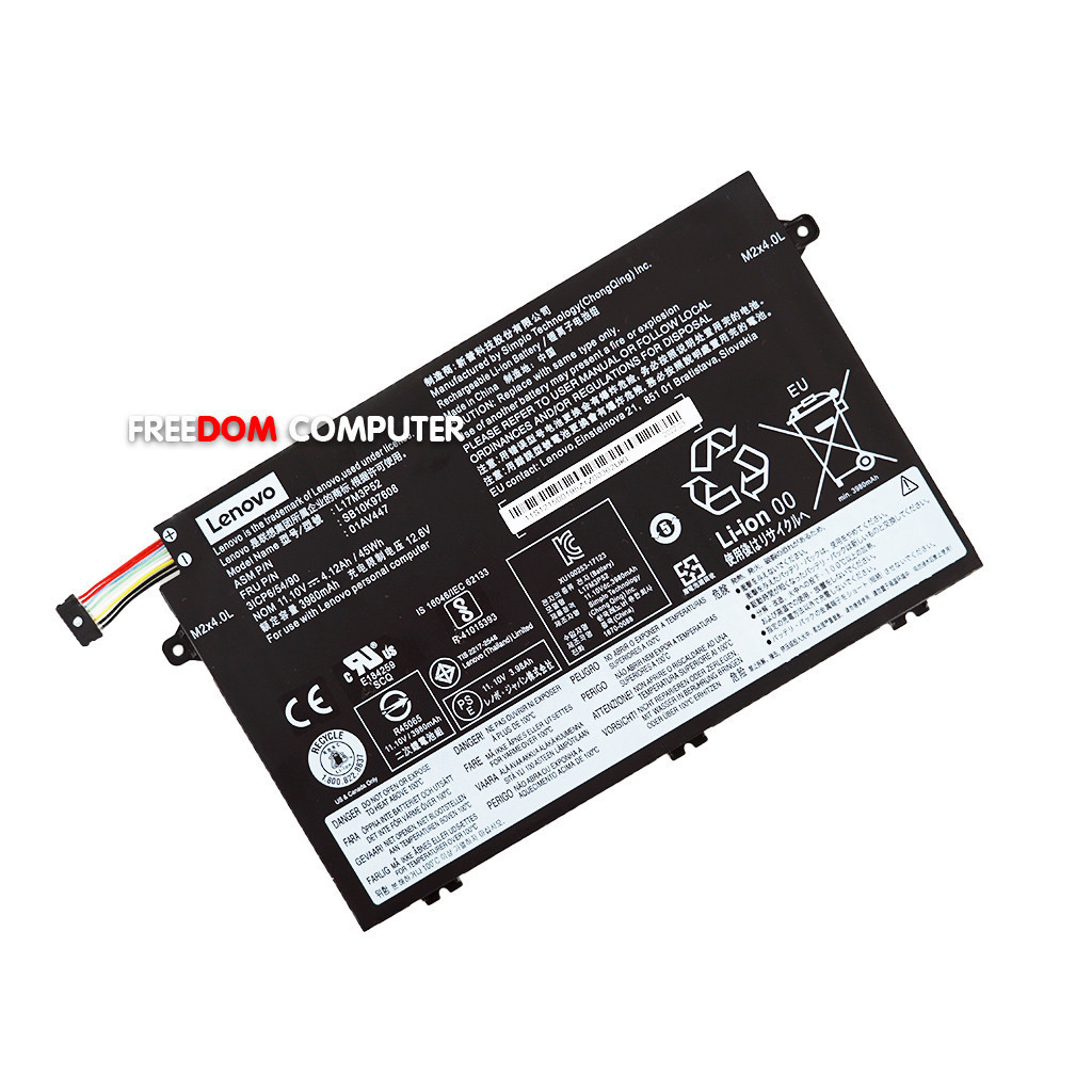 แบตเตอรี่โน๊ตบุ๊ค (แท้) สำหรับ LENOVO Thinkpad E480 E580 R480 R580 L480 L580 45Wh Part # L17L3P51 L1