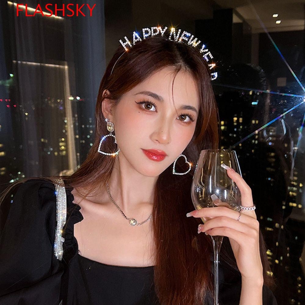 Flashsky HAPPY New Year ที่คาดผมผู้หญิงประณีตปีใหม่ Headdress Letter Alloy ของขวัญปีใหม่สไตล์เกาหลีผม Hoop