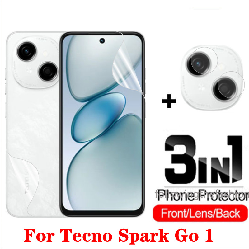 3 in 1 ด้านหน้าและด้านหลังฟิล์มไฮโดรเจลแบบนุ่มสําหรับ Tecno Spark Go 1 4G Sparkgo Go1 2024 ฟิล์มป้องกันคลุมทั้งหมดใสหน้าจอกล้องเลนส์ป้องกันไม่แก้ว