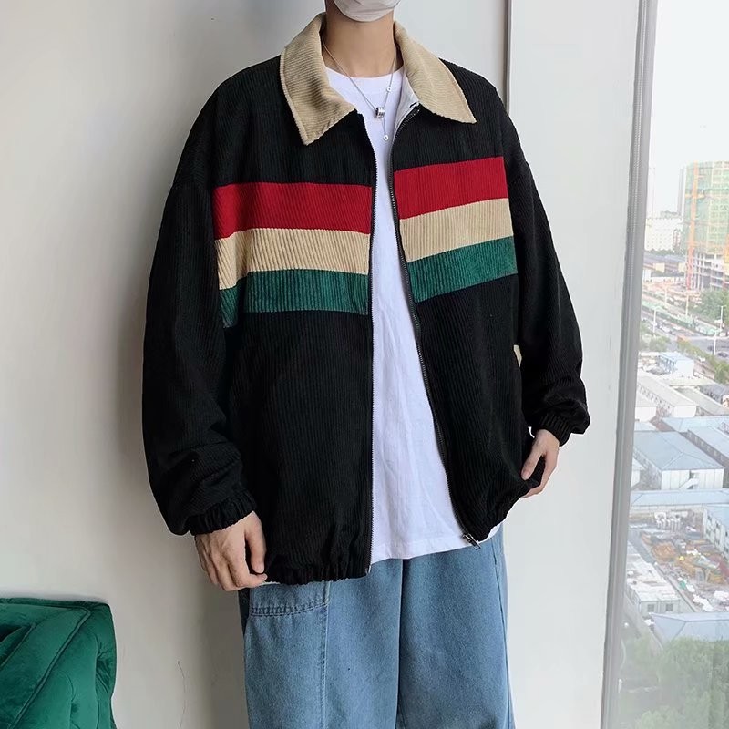 Corduroy ผู้ชายฤดูใบไม้ผลิฤดูใบไม้ร่วงแนวโน้ม Contrast สีเสื้อลําลอง ins สไตล์ฮ่องกงหลวม All-Match ชุดเบสบอล Coat