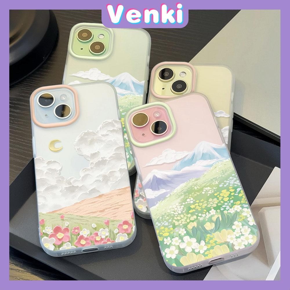 Venki - เคสใส iPhone16 11 Pro Max iPhone เคส TPU นิ่มป้องกันรอยนิ้วมือแบบด้าน ทิวทัศน์ทะเลดอกไม้ที่สวยงาม Compatible With iPhone15 14 13 12 Pro max XS XR 7 8 Plus