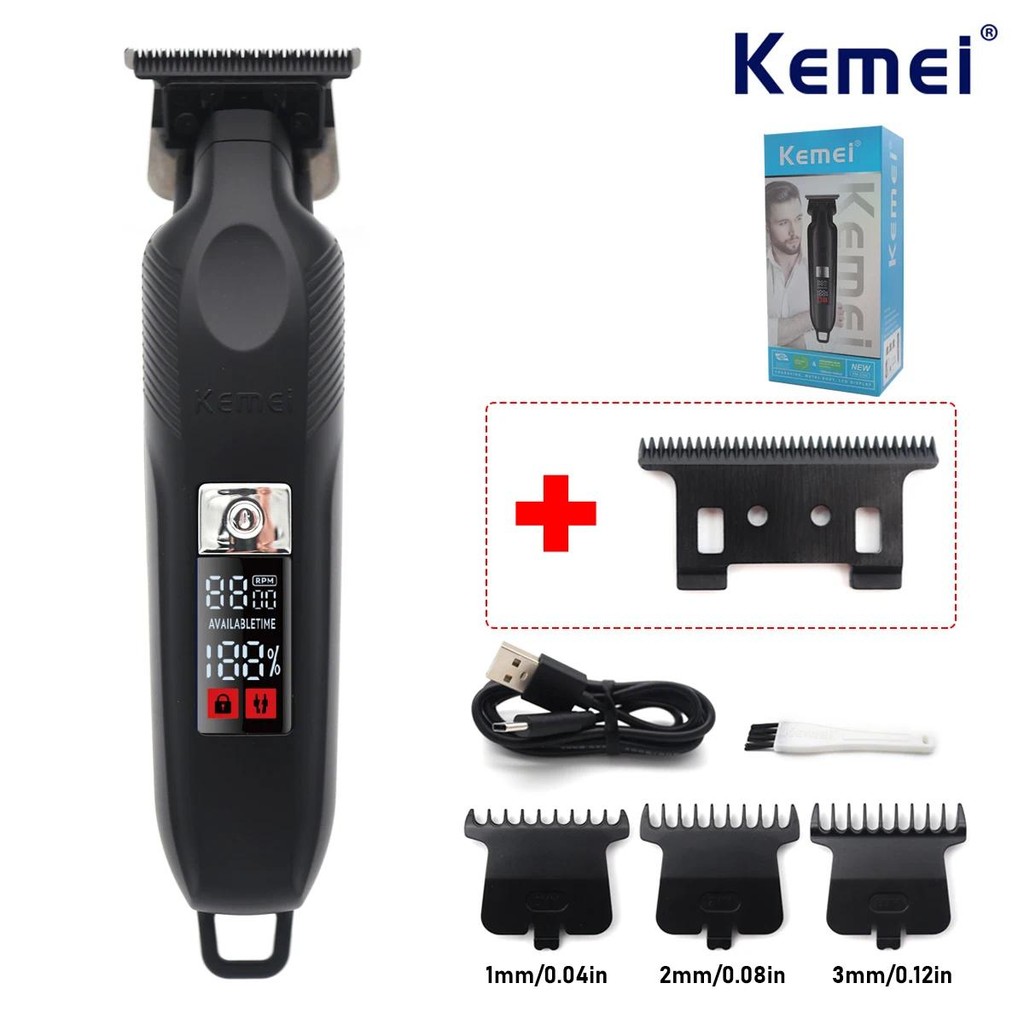 Kemei KM-2284 Professional Hair Trimmer สําหรับผู้ชาย - เครื่องตกแต่งไร้สายพร้อมใบมีด DLC, T-Blade, 