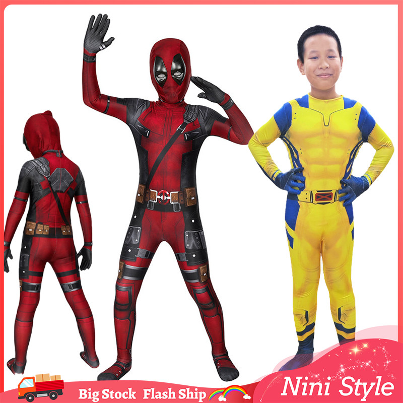 Deadpool และ Wolverine คอสเพลย์เครื่องแต่งกายสําหรับเด็ก Boy ฮาโลวีน Superhero Deadpool 3 คอสเพลย์ Zenti Party บอดี้สูท Jumpsuit